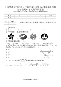 云南省曲靖市沾益区民族中学2024-2025学年上学期九年级期中考试数学试题卷