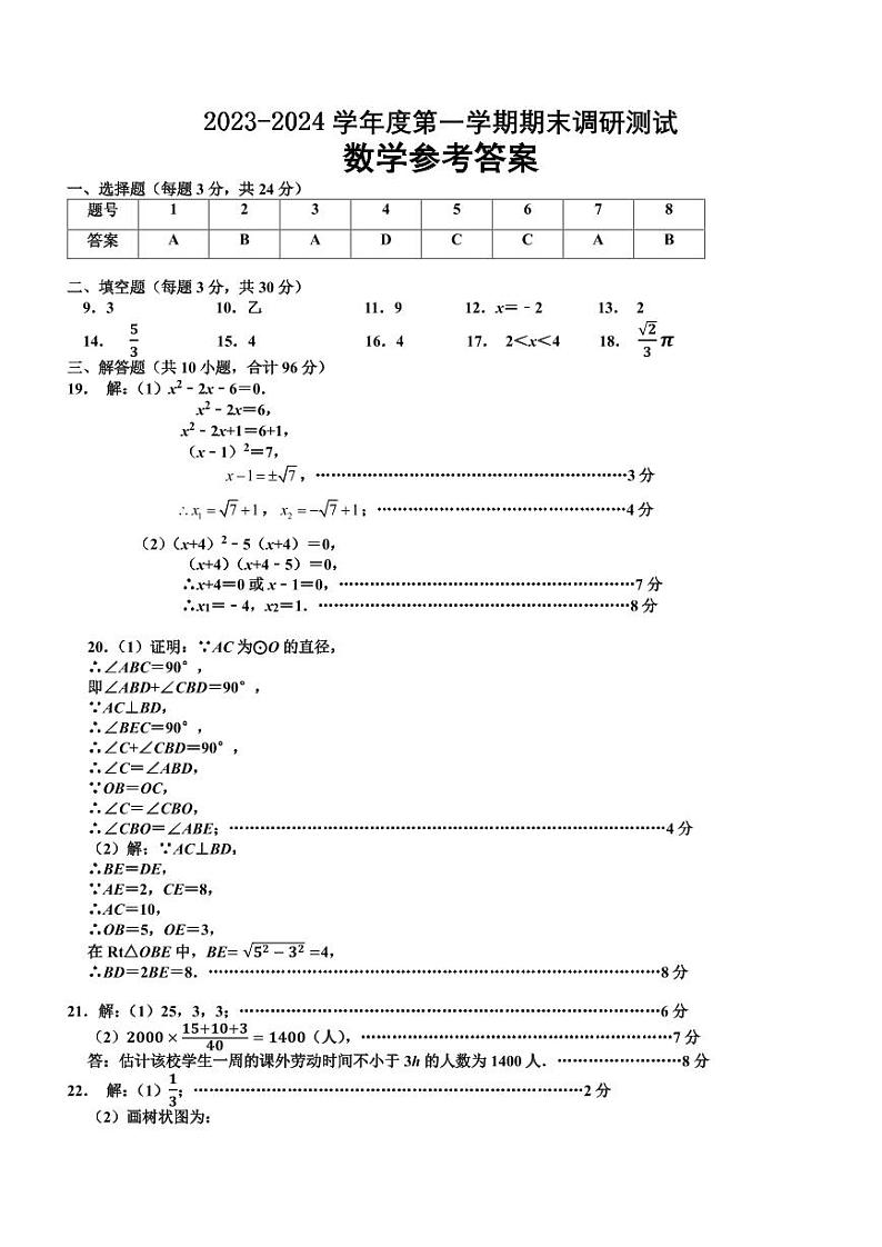 九年级数学参考答案第1页
