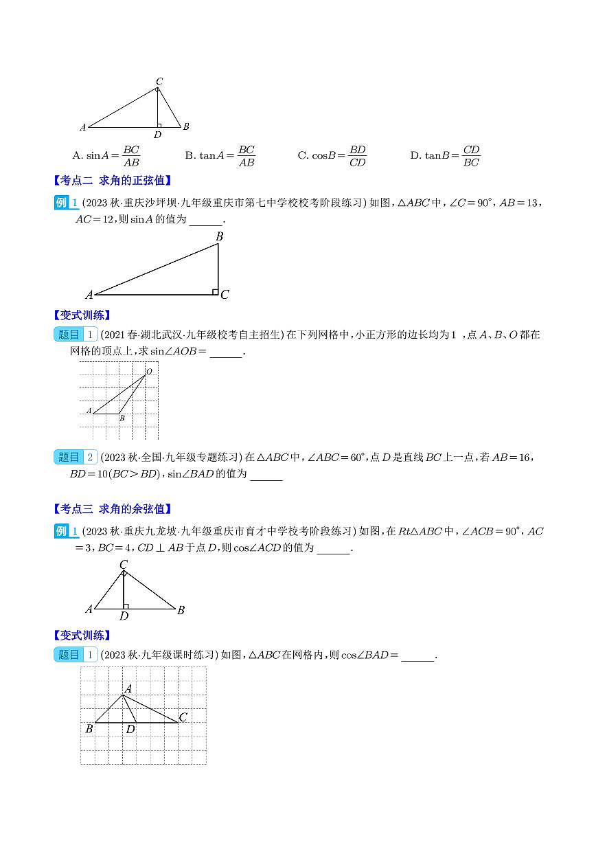 锐角三角形函数与特殊角的三角函数值之九大考点(学生版)第2页