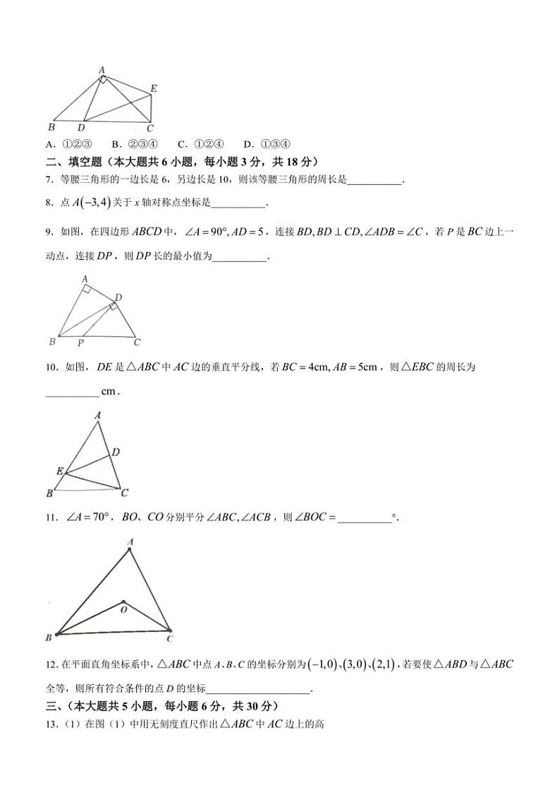 江西省赣州市安远县2024～2025学年八年级(上)期中数学试卷(含答案)第2页