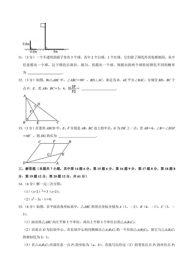 广东省深圳市福田外国语学校2024～2025学年九年级(上)期中数学试卷(含答案)第3页