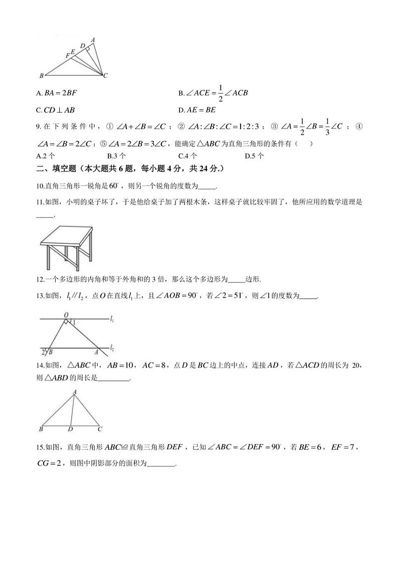 新疆昌吉回族自治州奇台县2024～2025学年八年级(上)数学期中试卷(含答案)第2页