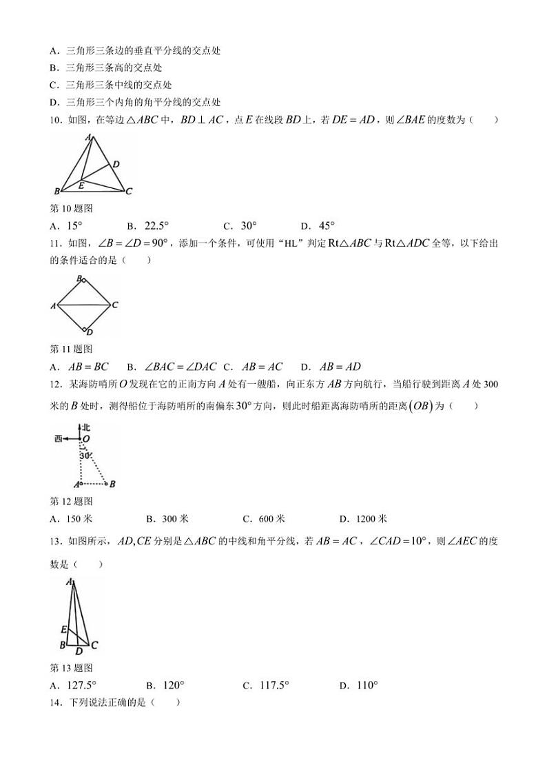 云南省昆明市寻甸回族彝族自治县第一中学2024～2025学年八年级(上)期中数学试卷(含答案)第2页