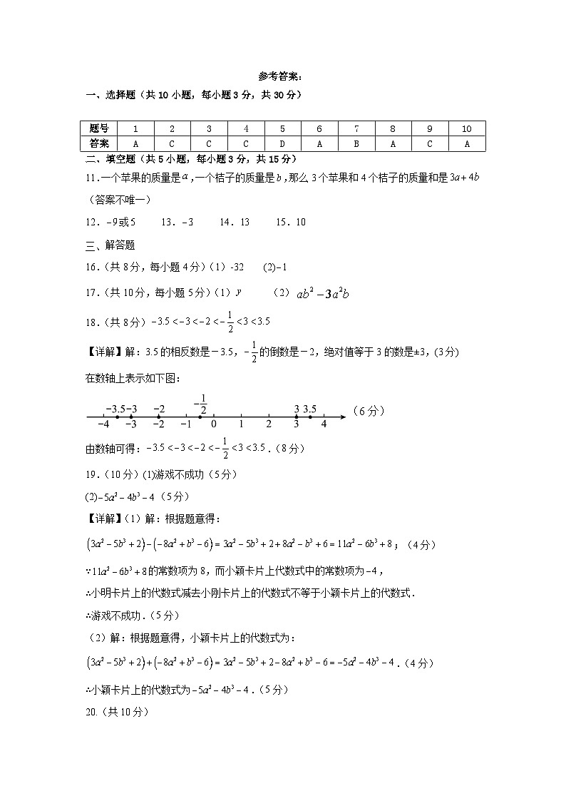 七年级数学参考答案(定)第1页