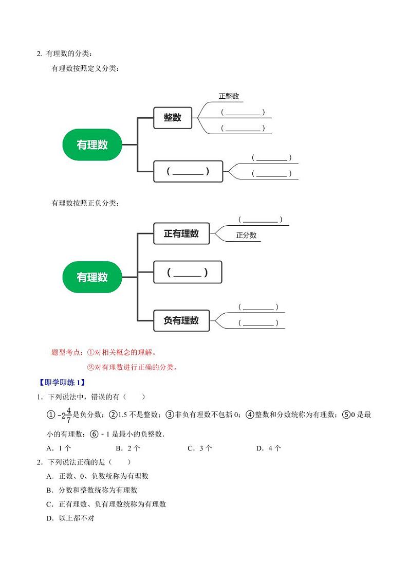 第02讲 有理数与数轴（原卷版）-2024-2025学年七年级数学上册同步学与练（人教版）第2页