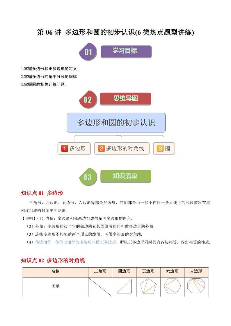 第06讲 多边形和圆的初步认识(6类热点题型讲练)（原卷版）-2024-2025学年七年级数学上册同步学与练（北师大版）第1页
