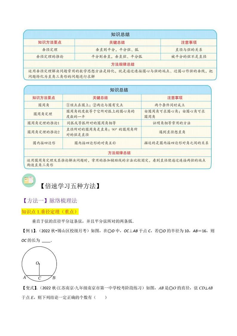 专题12垂径定理、圆周角和圆心角的关系（6个知识8种题型）（原卷版）-2024-2025学年九年级数学下册同步学与练（北师大版）02