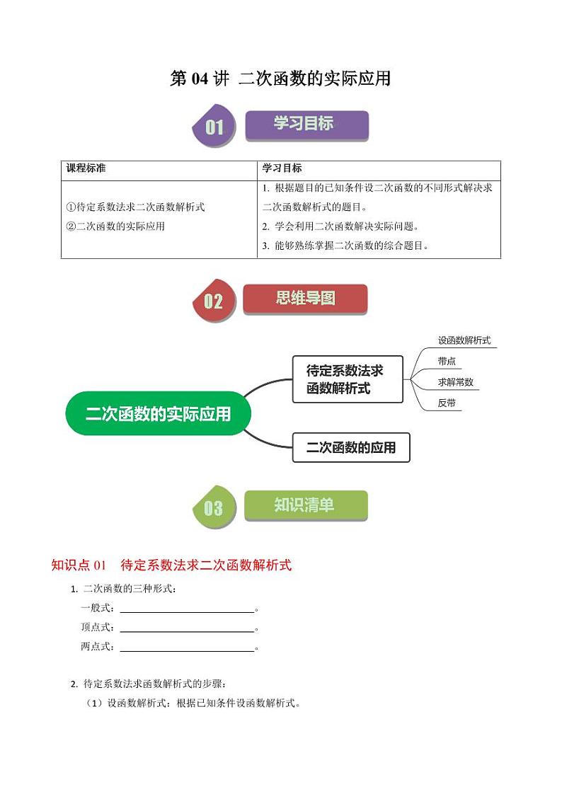第04讲 二次函数的实际应用与综合（原卷版）-2024-2025学年九年级数学上册同步学与练（人教版）第1页