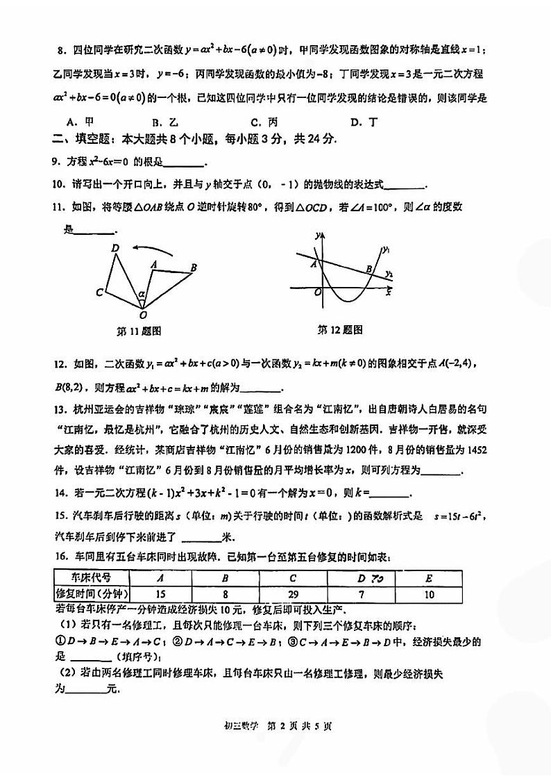 2024北京陈经纶初三（上）期中数学试题   无答案第2页