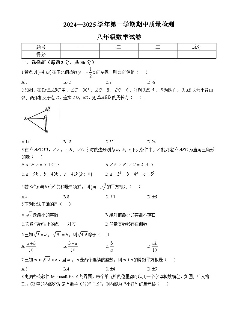 河北省邯郸市临漳县2024-2025学年八年级上学期11月期中数学试题第1页