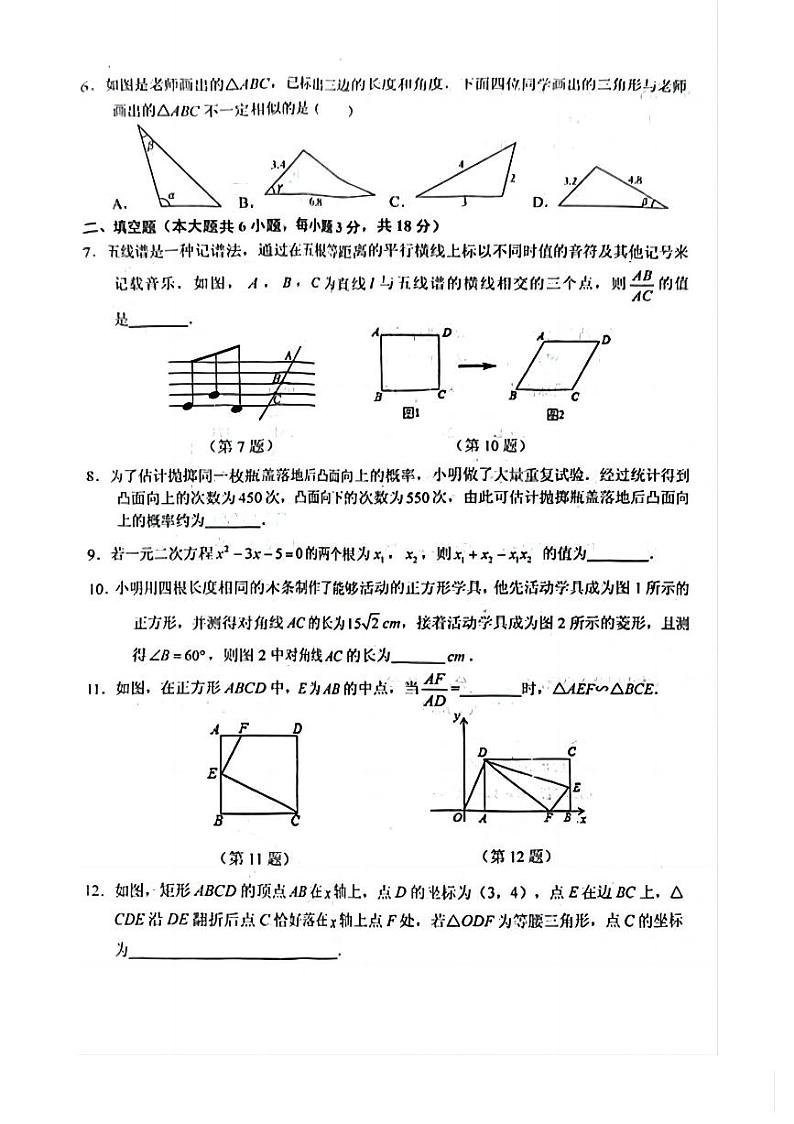 江西省鹰潭市月湖区2024-2025学年九年级上学期期中检测数学试卷第2页