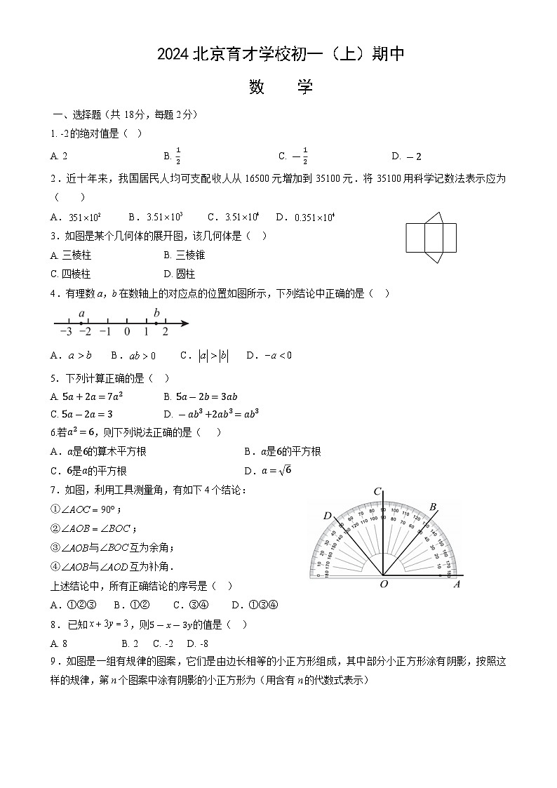 北京市育才学校2024-2025学年七年级上学期期中数学试题第1页