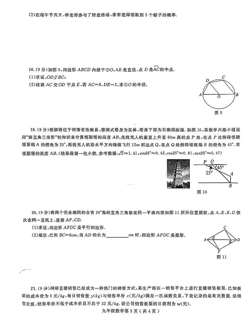 河南周口市项城市2023-2024学年九年级上学期期末测试数学试题（含答案）第3页