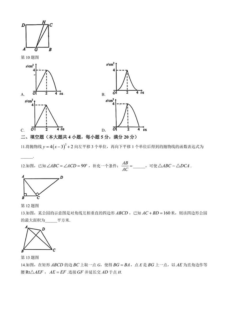 安徽省合肥市肥西县部分学校2024～2025学年九年级(上)期中数学试卷(沪科版)(含答案)第3页