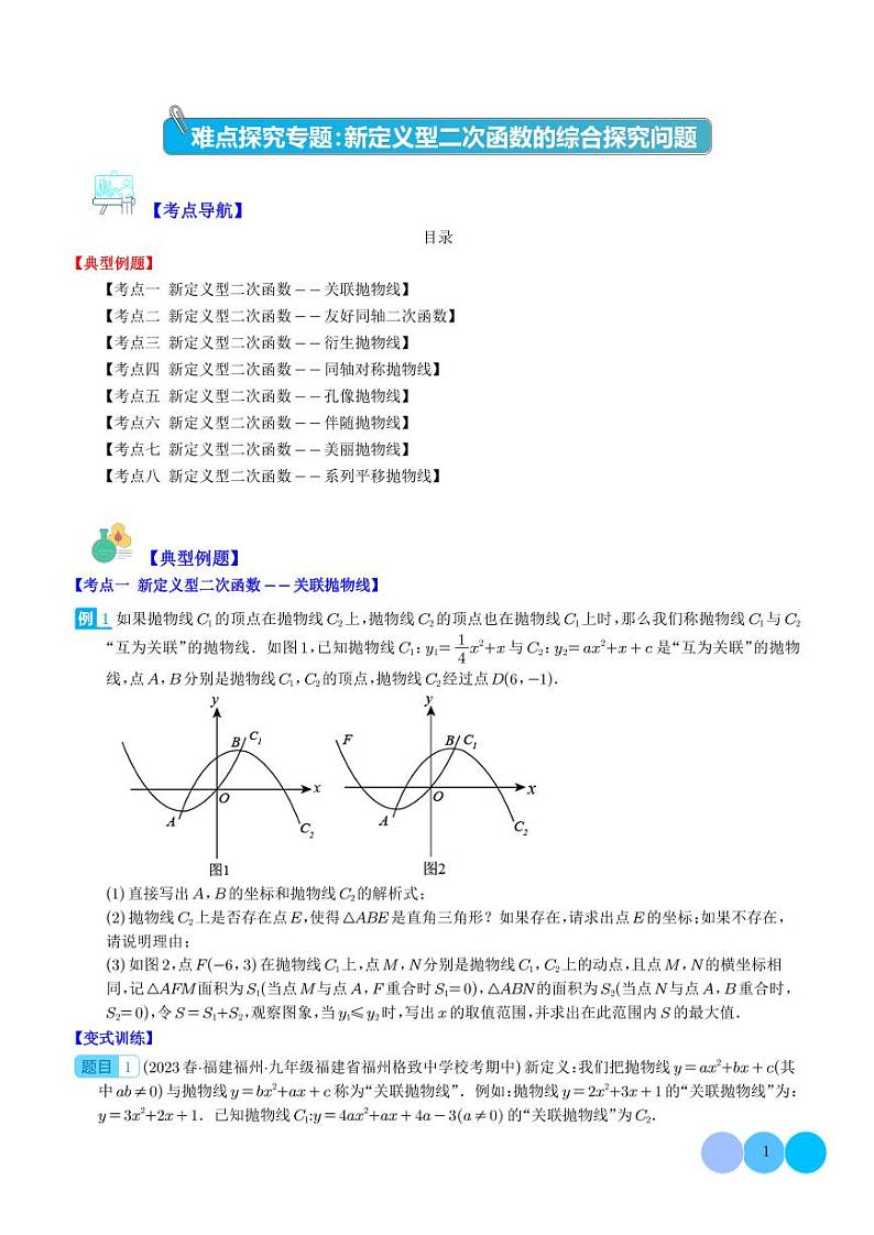 难点探究专题：新定义型二次函数的综合探究问题（学生版）第1页
