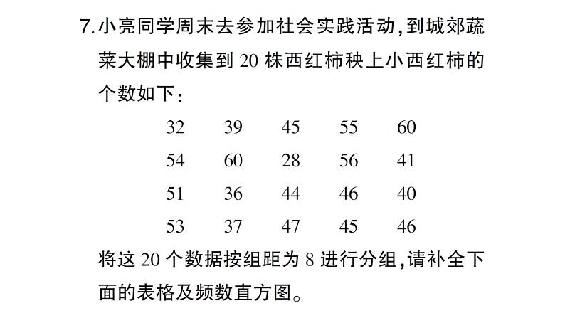 初中数学新北师大版七年级上册6.3第2课时 频数直方图作业课件2024秋第8页