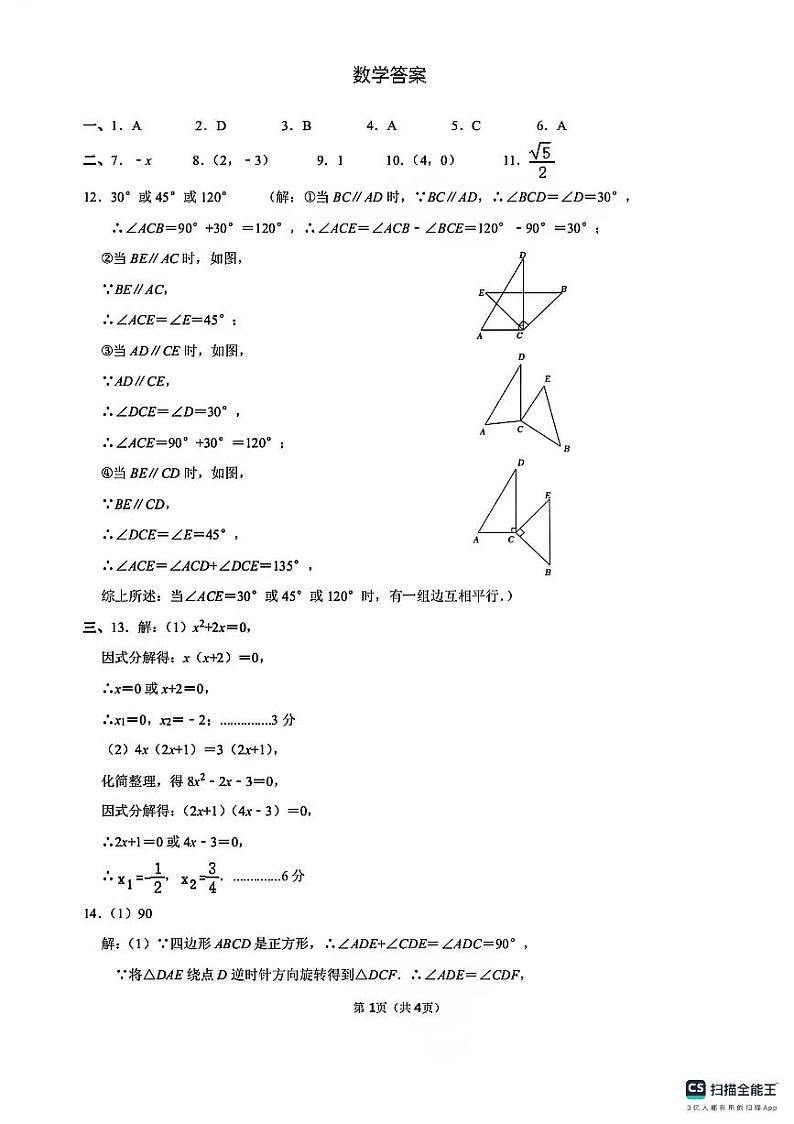 山东省德州市宁津县第六实验中学等校期中联考2024-2025学年九年级上学期11月期中数学试题01