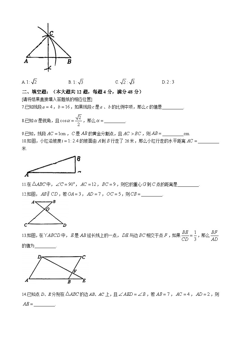 上海市奉贤区2024-2025学年上学期九年级数学学科期中测试题(无答案)第2页