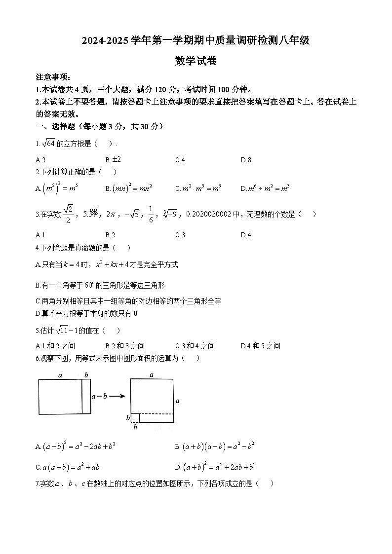 河南省洛阳市伊川县2024-2025学年八年级上学期11月期中考试数学试题(无答案)第1页