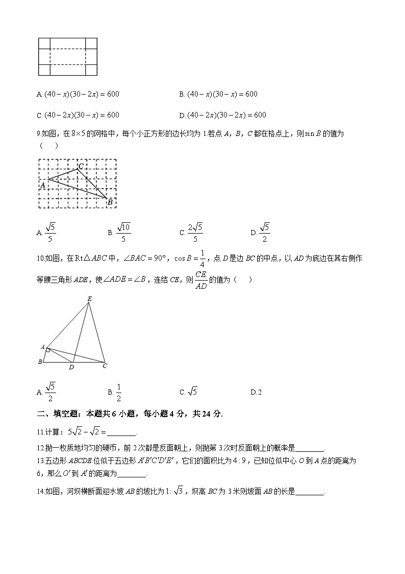 福建省泉州市丰泽区2024—2025学年九年级上学期期中考试数学试题(无答案)第2页