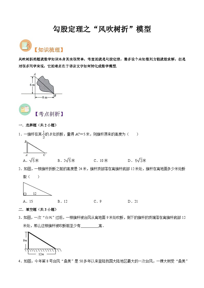 重难点04勾股定理之“风吹树折”模型（原卷版）第1页