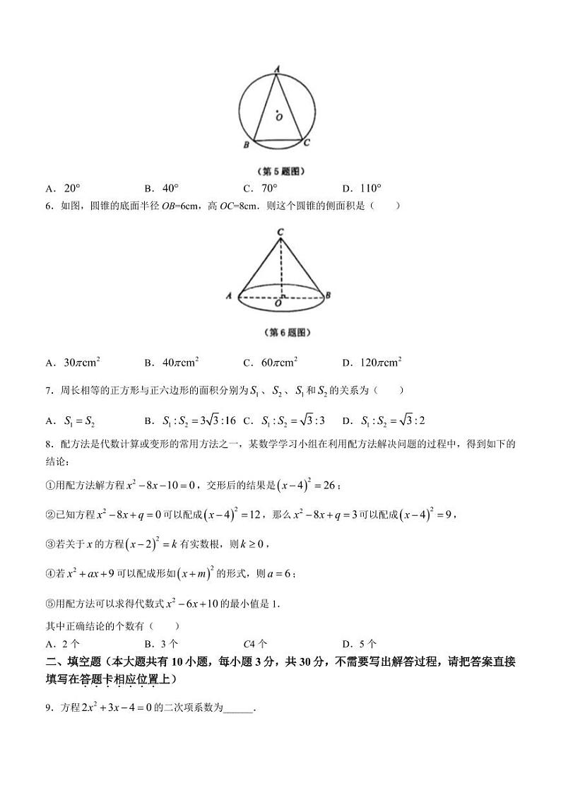 江苏省连云港市2022-2023学年九年级上学期期中数学试题第2页
