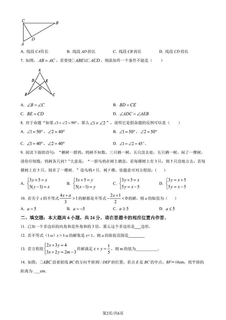 福建省泉州市2022-2023学年七年级下学期期末数学试题（原卷版）第2页