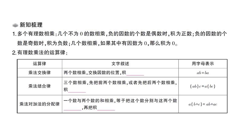 初中数学新北师大版七年级上册2.3第2课时 有理数乘法的运算律课堂作业课件2024秋02