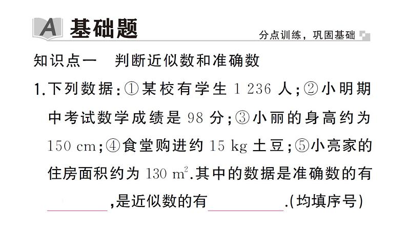 初中数学新华东师大版七年级上册1.13 近似数作业课件2024秋02