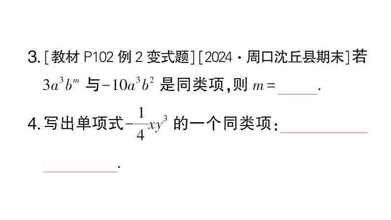 初中数学新华东师大版七年级上册2.4.1 同类项作业课件2024秋04