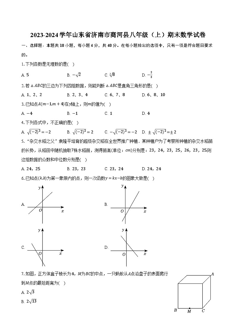 2023-2024学年山东省济南市商河县八年级（上）期末数学试卷（含解析）第1页