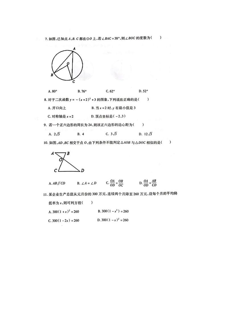 2023-2024学年河北省保定市定州市九年级（上）期末数学试卷第2页