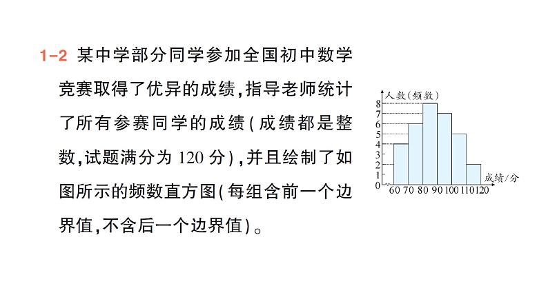 初中数学新北师大版七年级上册6.3第2课时 频数直方图作业课件2024秋季学期第7页