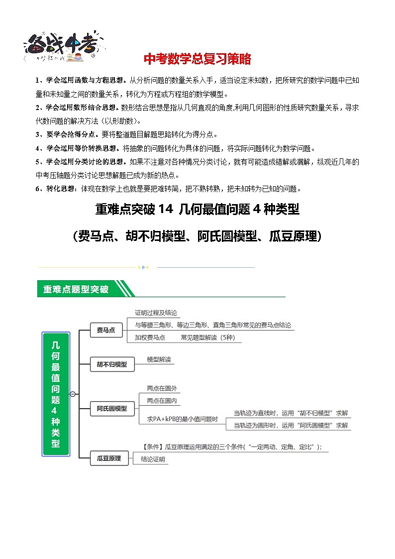 重难点14 几何最值问题4种类型（费马点、胡不归模型、阿氏圆模型、瓜豆原理）（解析版）第1页