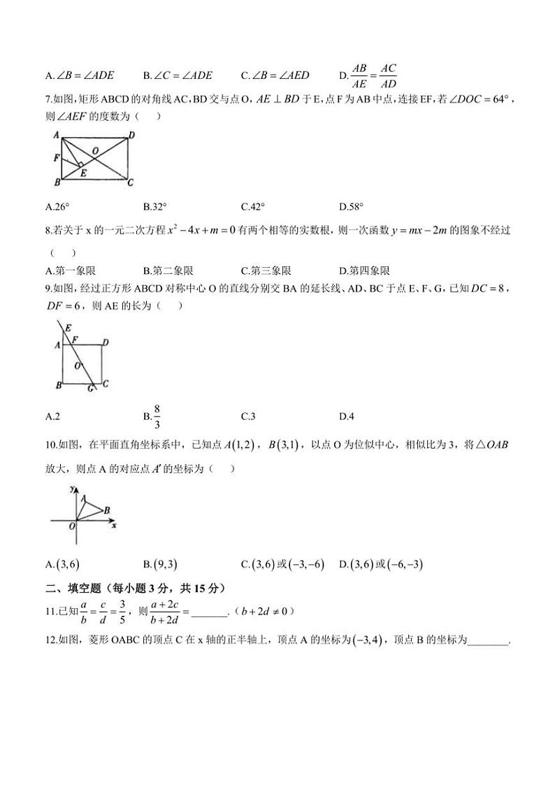 河南省焦作市2024～2025学年九年级(上)期中质量调研数学试卷(含答案)02