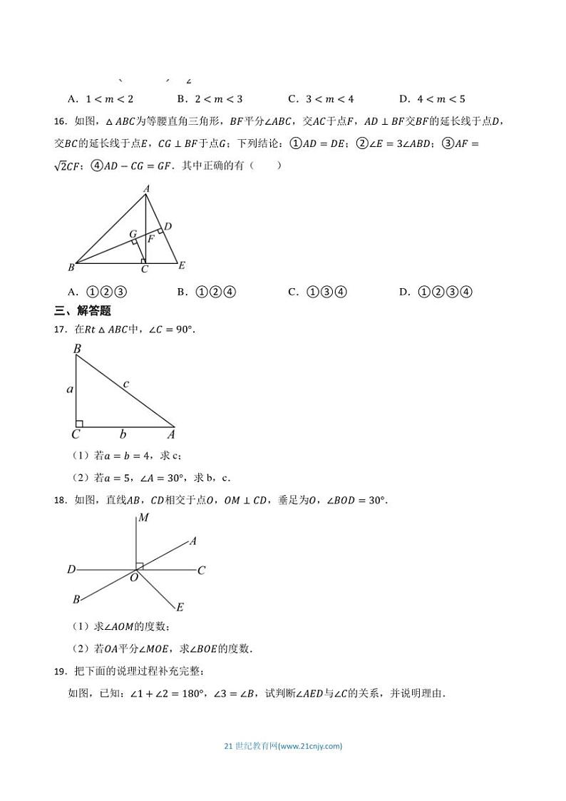华师大版数学八年级上册期末复习题二（含答案）第3页