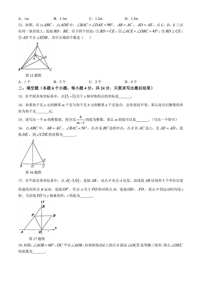 山东省聊城市东阿县2024～2025学年八年级(上)期中数学试卷(含答案)03