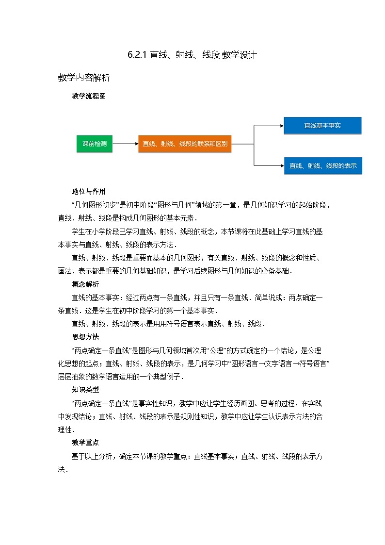 新人教版七上数学 6-2-1 直线、射线、线段 教学设计第1页