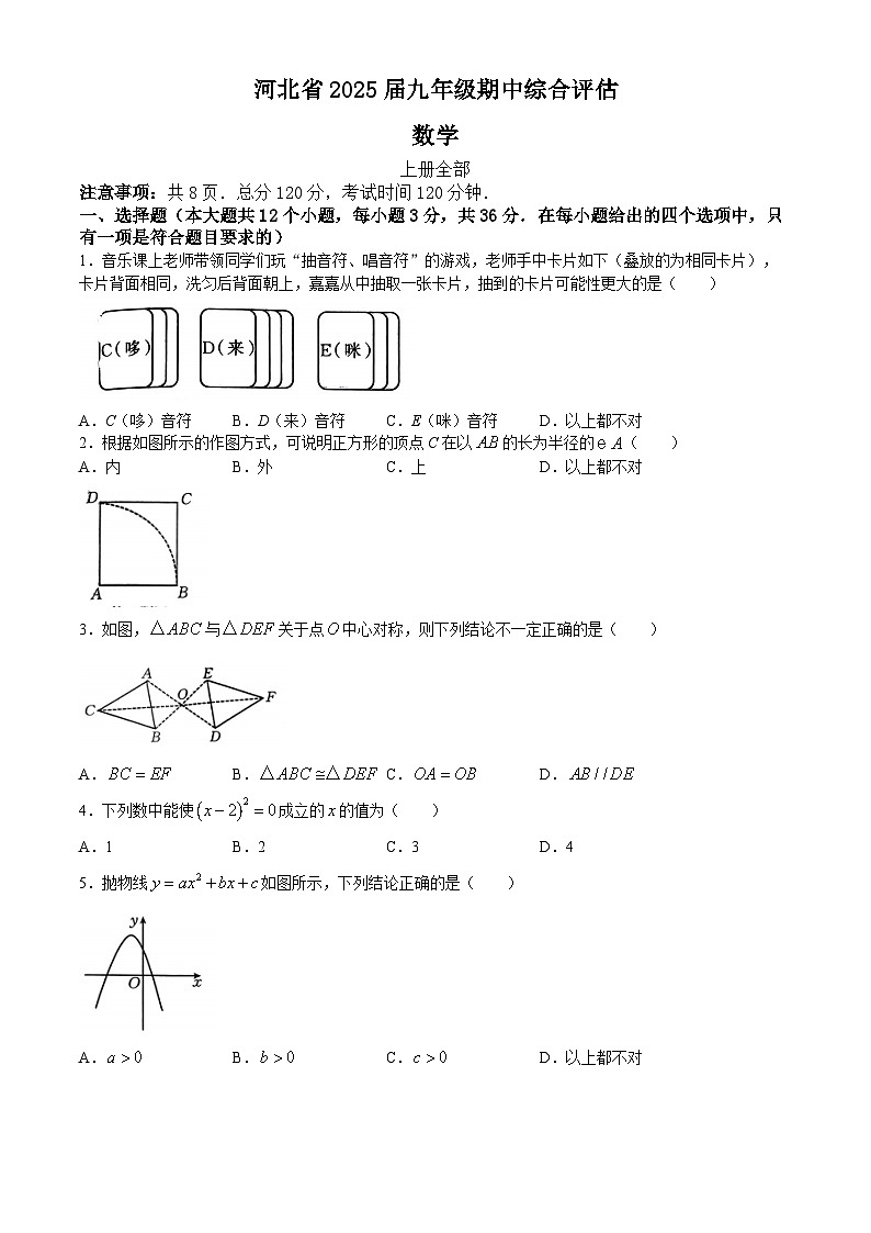 河北省廊坊市2024-2025学年九年级上学期11月期中数学试题01
