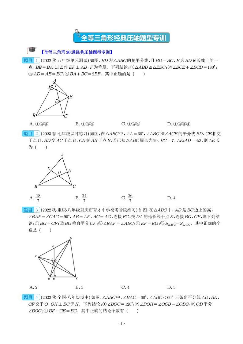 全等三角形经典压轴题型专训（学生版）第1页
