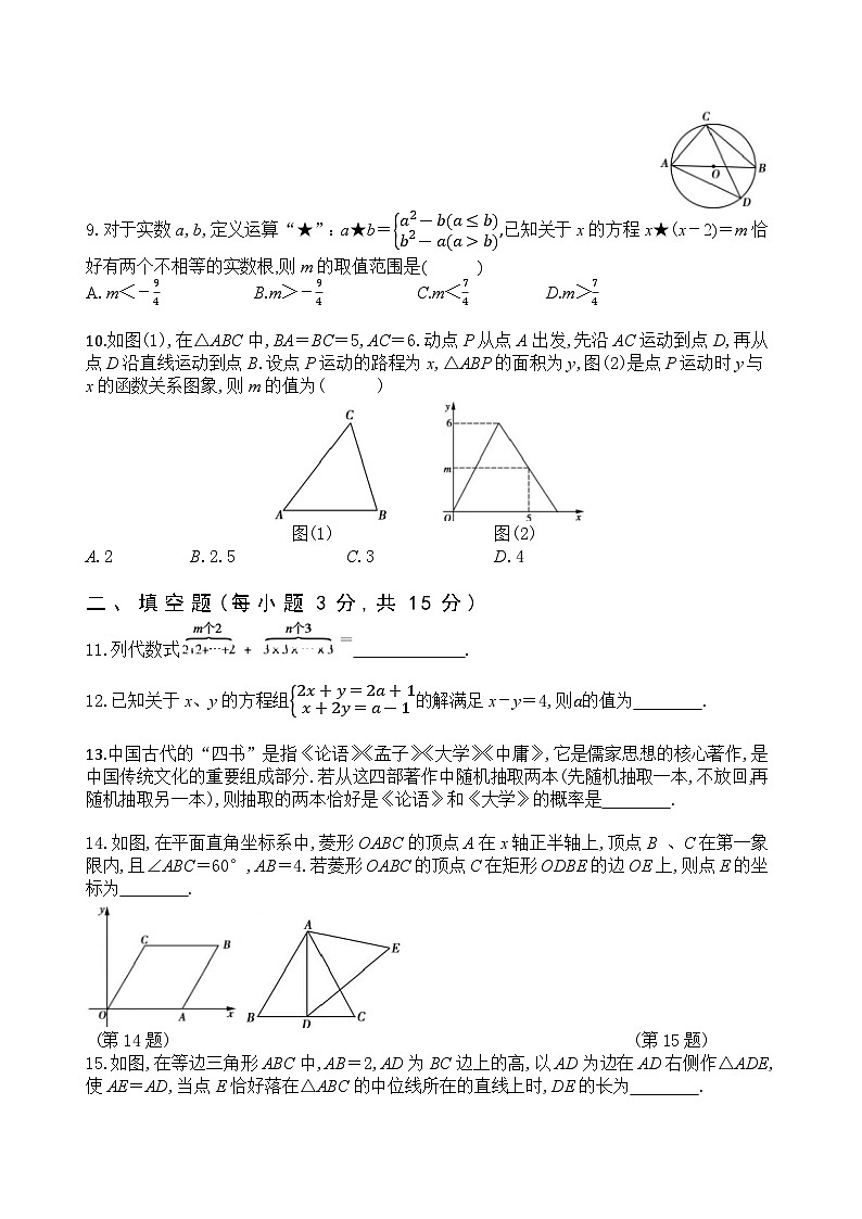 河南省新乡市辉县市2023-2024学年下学期九年级期中考试数学试卷第2页