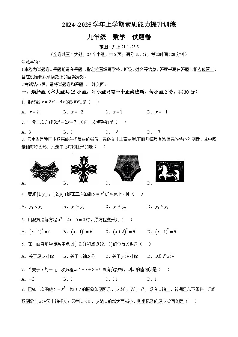 云南省昭通市绥江县2024-2025学年九年级上学期11月期中数学试题01