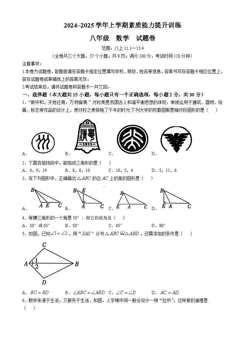 云南省昭通市绥江县2024-2025学年八年级上学期11月期中数学试题第1页