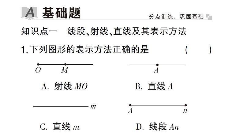 初中数学新华东师大版七年级上册3.5.1 点和线作业课件2024秋第2页