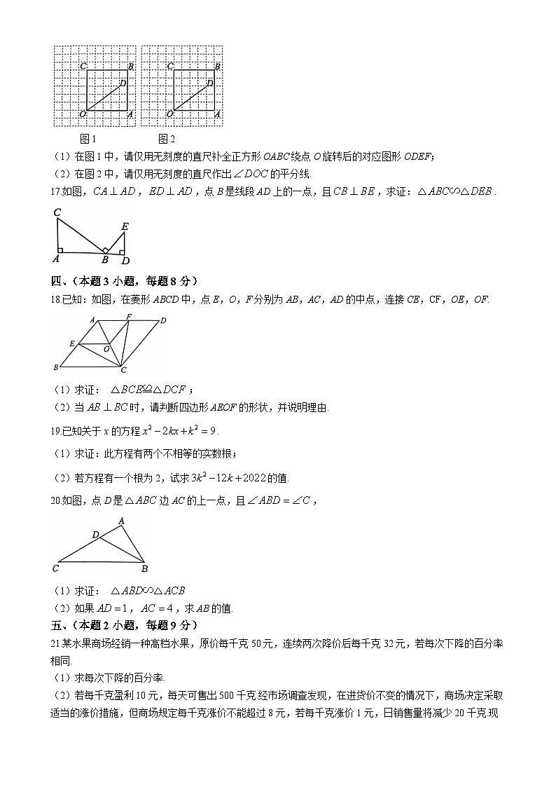 江西省九江市都昌县2024-2025学年上学期九年级期中考试数学试卷第3页