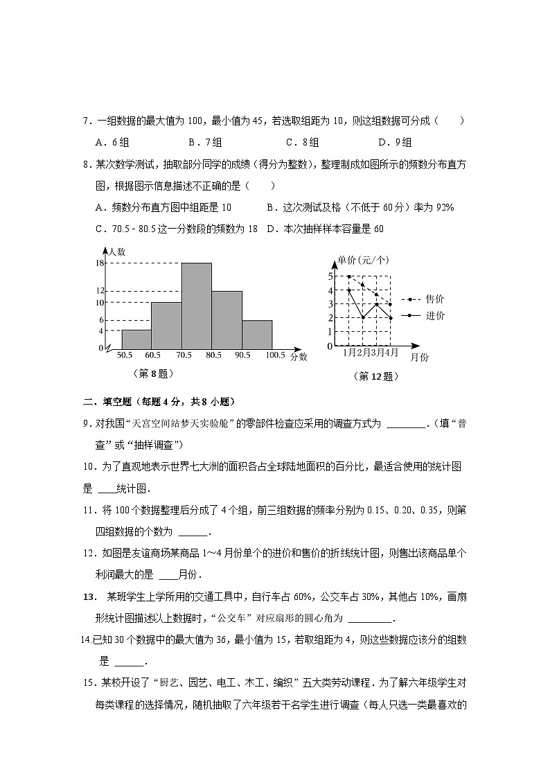 第7章数据的收集、整理、描述单元测试题2023-2024学年苏科版数学八年级下册第2页