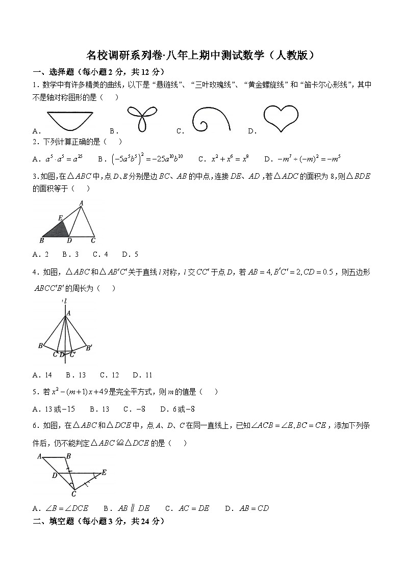 吉林省吉林市第五中学2024-2025学年八年级上学期期中考试数学试题(无答案)第1页