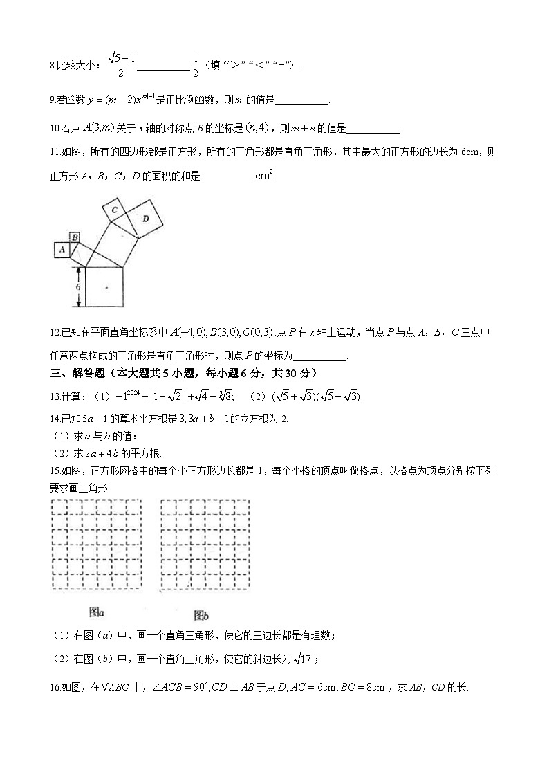 江西省抚州市第一中学2024-2025学年八年级上学期11月期中数学试题(无答案)第2页