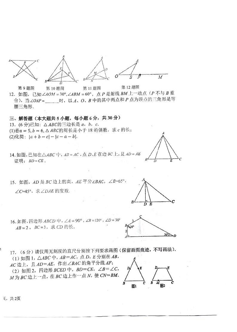 江西省新余市渝水区北京师范大学新余附属学校2024-2025学年八年级上学期11月期中考试数学试题第2页