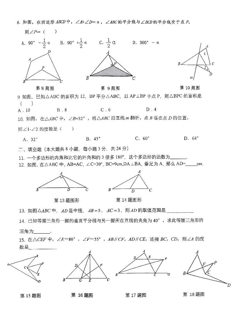 安徽省淮南市洞山中学2024-2025学年八年级上学期数学期中试题02